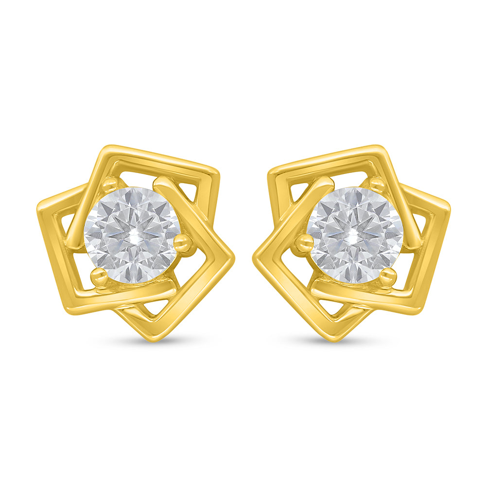 اقراط من الفضة الخالصة عيار 925 مطلي ذهبي مرصع فص ابيض