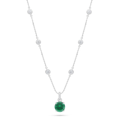 عقد من الفضة الخالصة عيار 925 مطلي روديوم مرصع زركون زمردي و فص ابيض