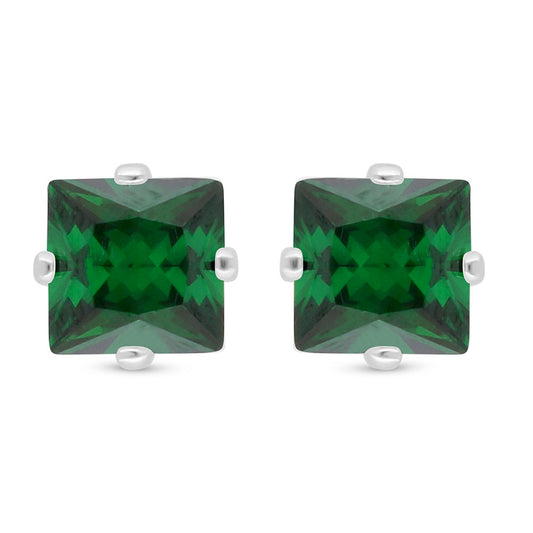 Sterling Silver 925 Earring Rhodium Plated Embedded With Emerald Zircon