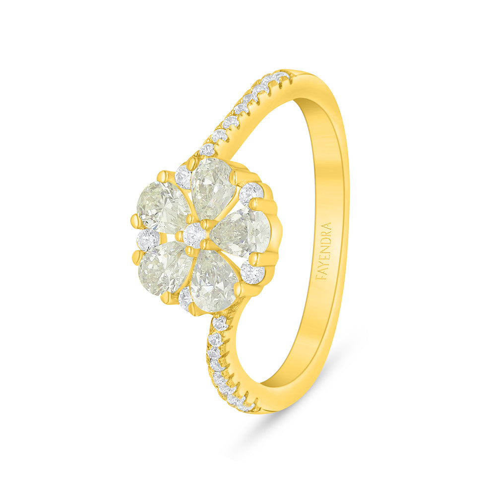 خاتم من الفضة الخالصة عيار 925 مطلي ذهبي مرصع بالزركون الكناري الالماسي و فص ابيض