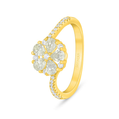 خاتم من الفضة الخالصة عيار 925 مطلي ذهبي مرصع بالزركون الكناري الالماسي و فص ابيض