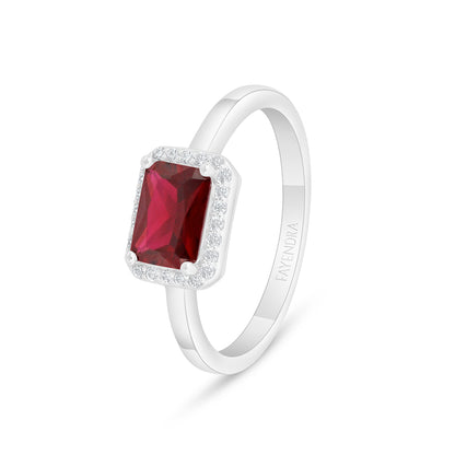 Sterling Silver 925 Ring Rhodium Plated Embedded With Ruby Corundum And White Zircon