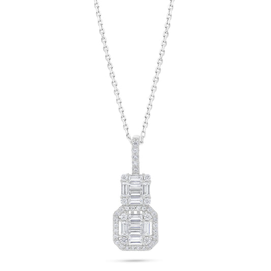 عقد من الفضة الخالصة عيار 925 مطلي روديوم مرصع فص ابيض