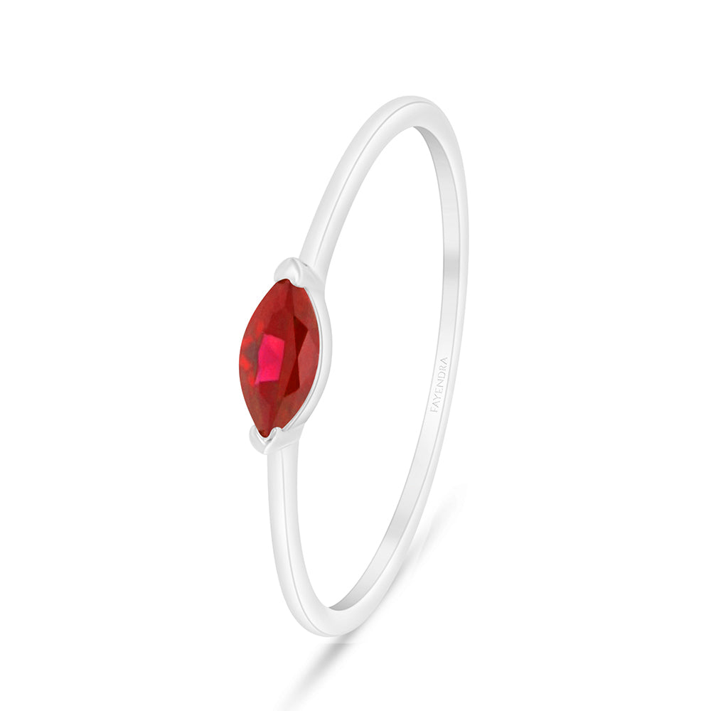 Sterling Silver 925 Ring Rhodium Plated Embedded With Ruby Corundum