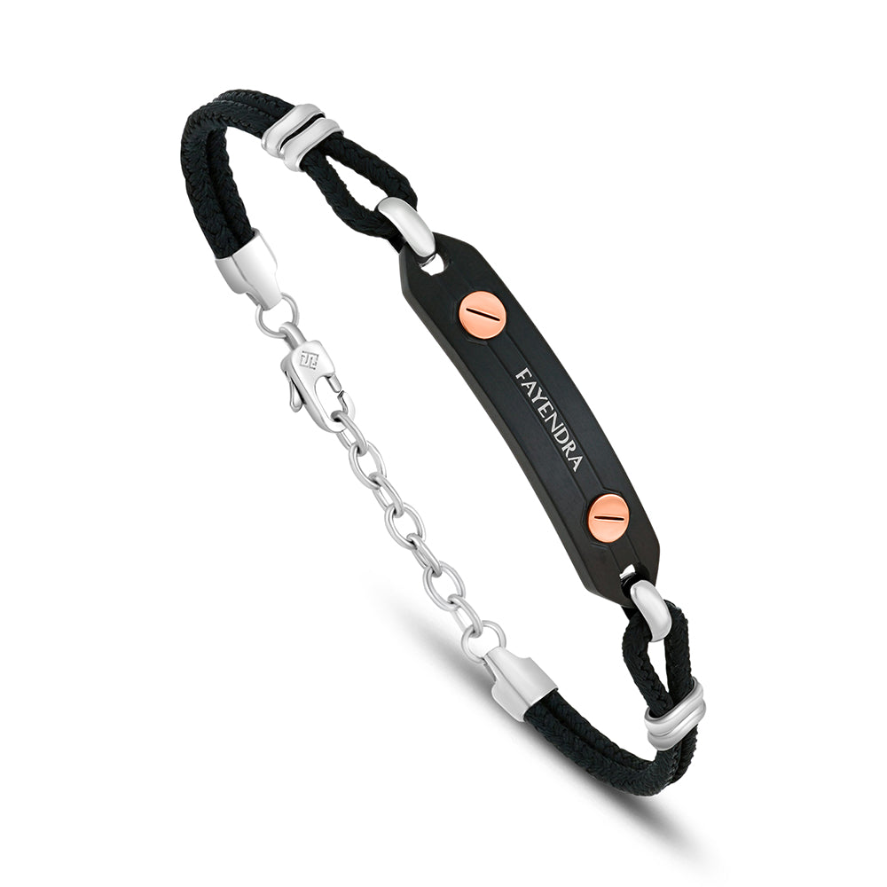 Stainless Steel 316L And 304 L Bracelet, Silver And Black And Rose Golde Color With Black Fabric For Men