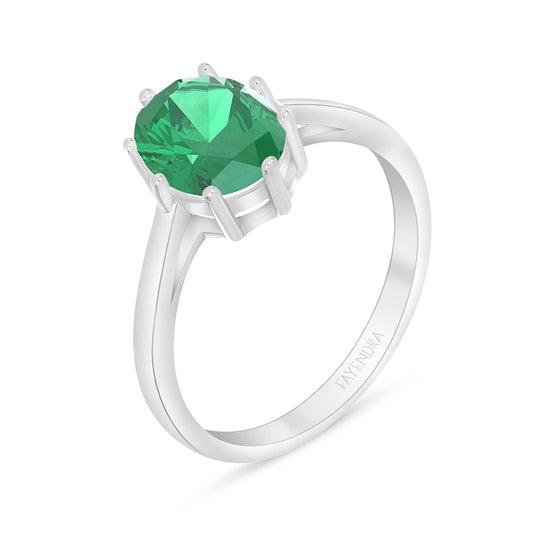 Sterling Silver 925 Ring Rhodium Plated Embedded With Emerald Zircon