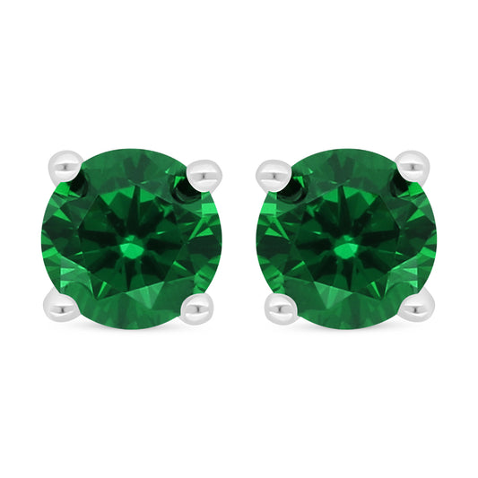 Sterling Silver 925 Earring Rhodium Plated Embedded With Emerald Zircon