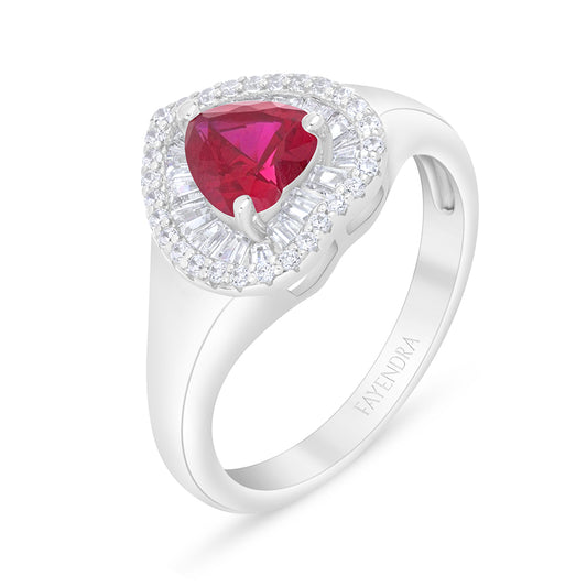 Sterling Silver 925 Ring Rhodium Plated Embedded With Ruby Corundum And White Zircon