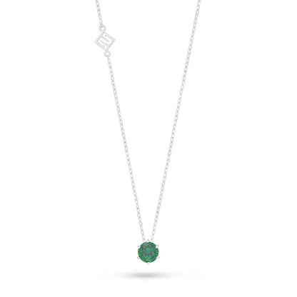 Sterling Silver 925 Necklace Rhodium Plated Embedded With Emerald Zircon