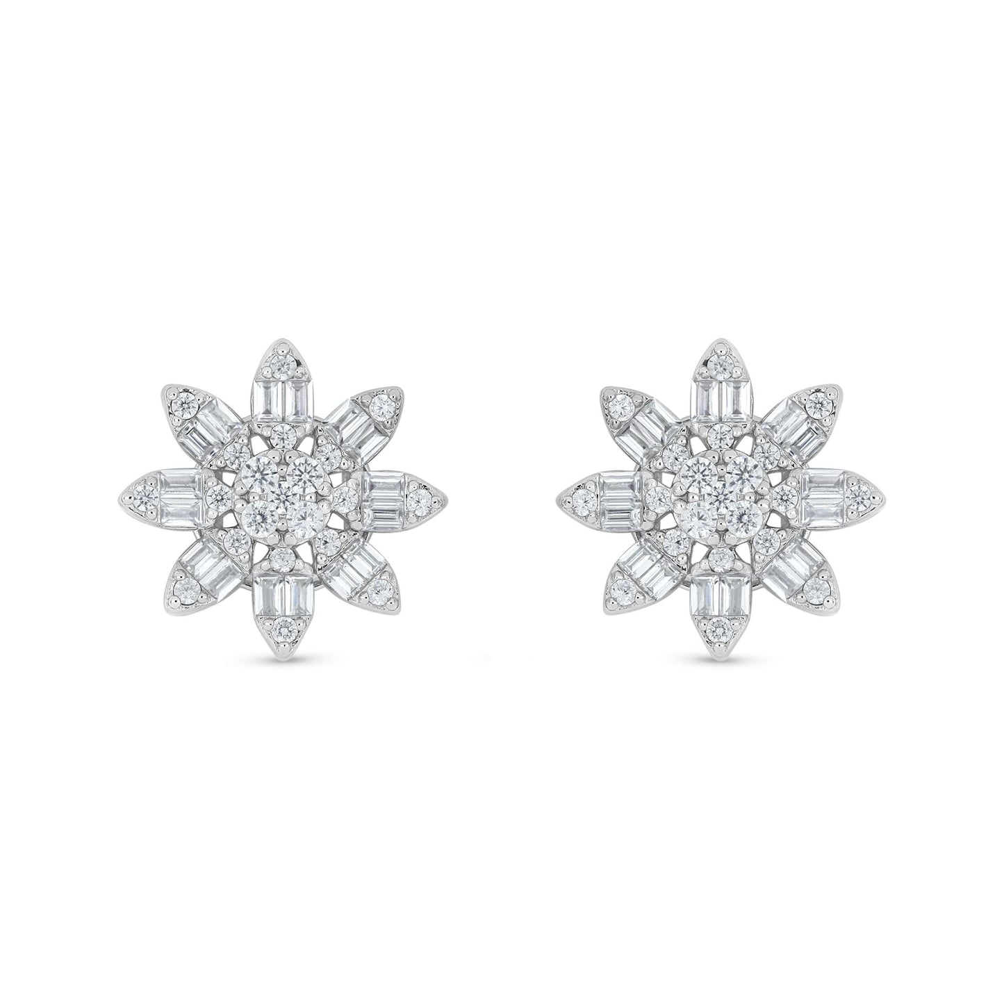 Sterling Silver 925 Earring Rhodium Plated Embedded With White Zircon