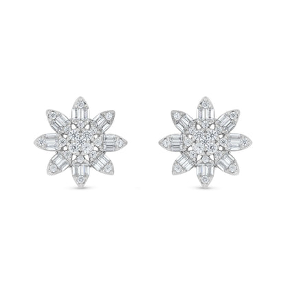 Sterling Silver 925 Earring Rhodium Plated Embedded With White Zircon
