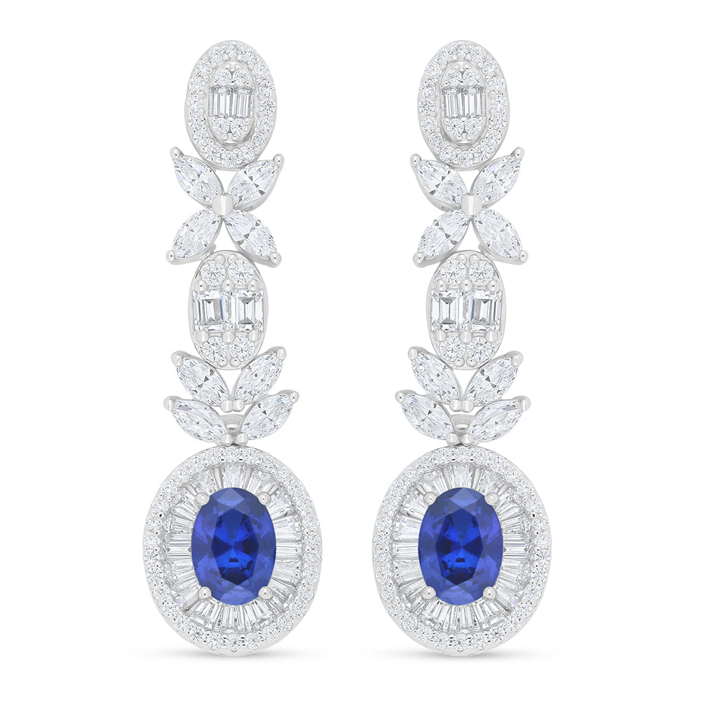 Sterling Silver 925 Set Rhodium Plated Embedded With Sapphire Corundum And White Zircon