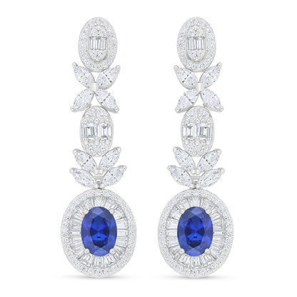 Sterling Silver 925 Set Rhodium Plated Embedded With Sapphire Corundum And White Zircon