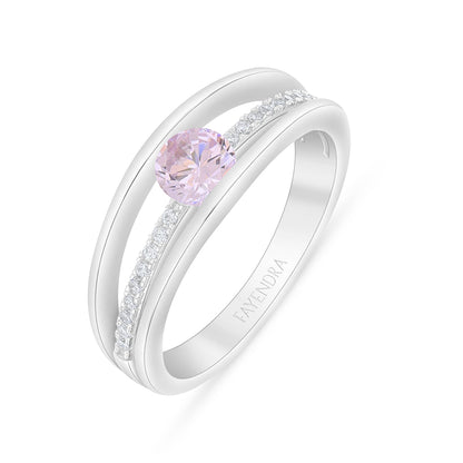 Sterling Silver 925 Ring Rhodium Plated Embedded With Pink Zircon And White Zircon