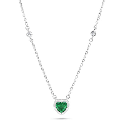 Sterling Silver 925 Necklace Rhodium Plated Embedded With Emerald Zircon And White Zircon