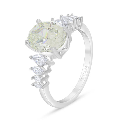 Sterling Silver 925 Ring Rhodium Plated Embedded With Diamond Zircon And White Zircon