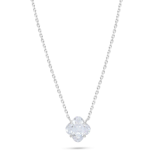 Sterling Silver 925 Necklace Rhodium Plated Embedded With White Zircon