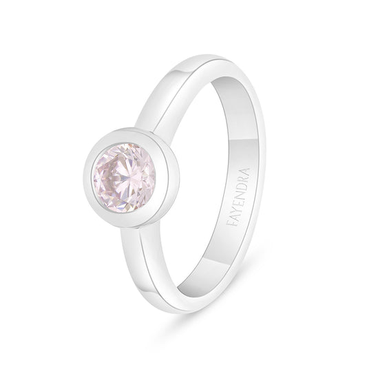 Sterling Silver 925 Ring Rhodium Plated Embedded With Pink Zircon