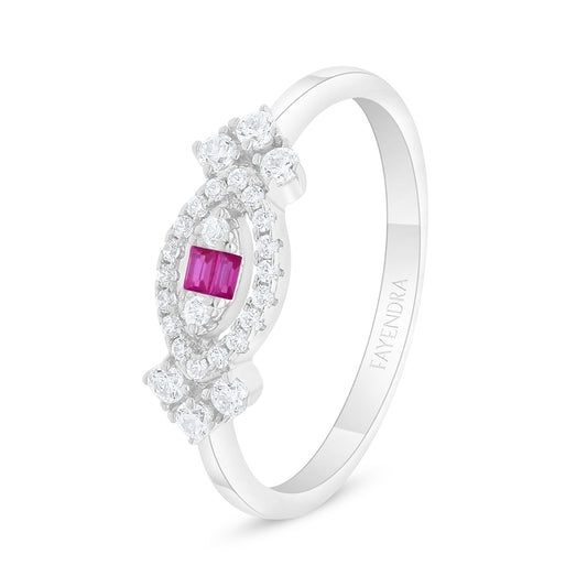 Sterling Silver 925 Ring Rhodium Plated Embedded With Ruby Corundum And White Zircon