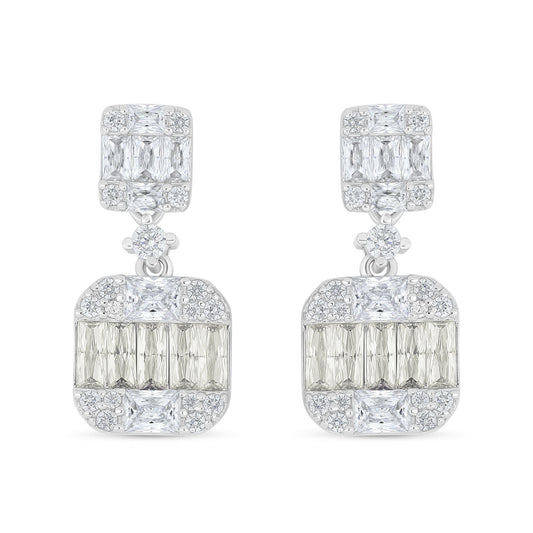 Sterling Silver 925 Earring Rhodium Plated Embedded With Diamond Zircon And White Zircon