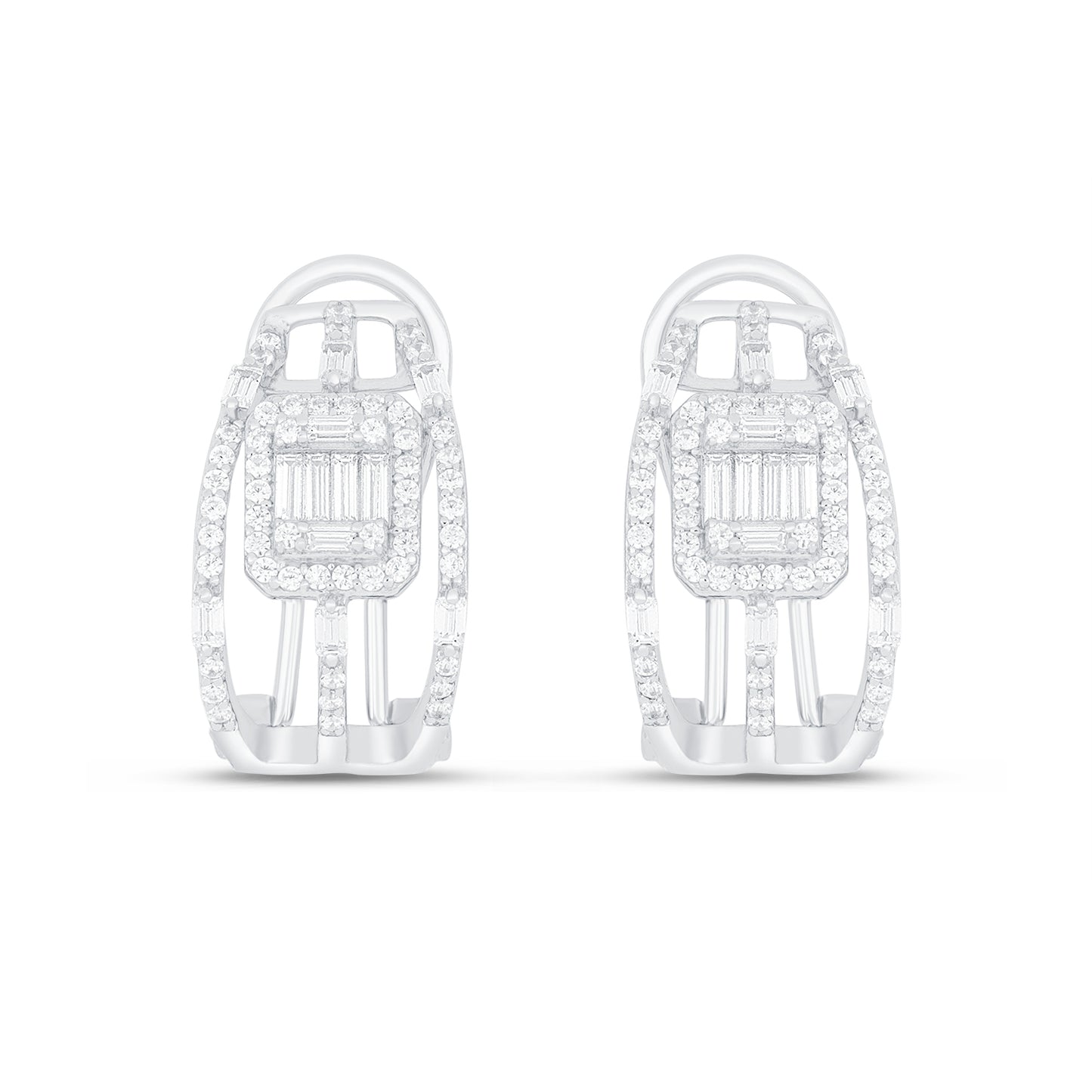 Sterling Silver 925 Earring Rhodium Plated Embedded With White Zircon