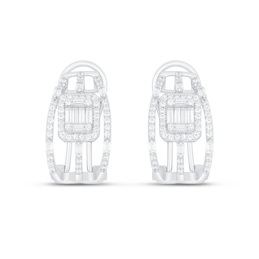 Sterling Silver 925 Earring Rhodium Plated Embedded With White Zircon