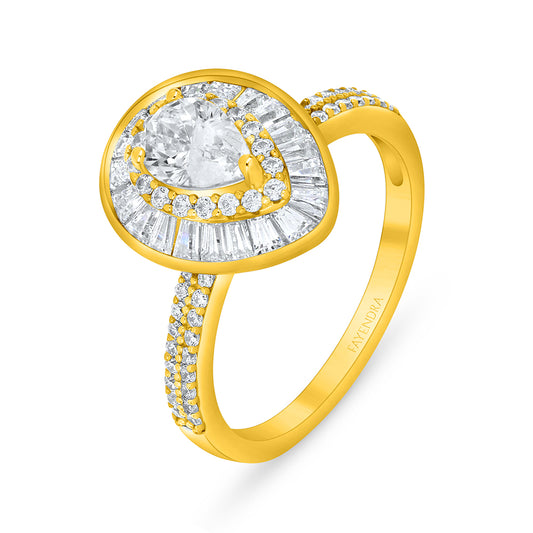 Sterling Silver 925 Ring Golden Plated Embedded With Diamond Zircon And White Zircon