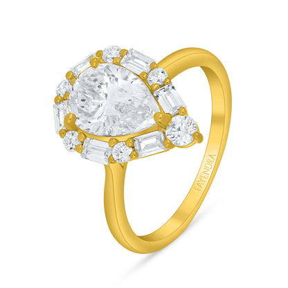 Sterling Silver 925 Ring Golden Plated Embedded With Diamond Zircon And White Zircon