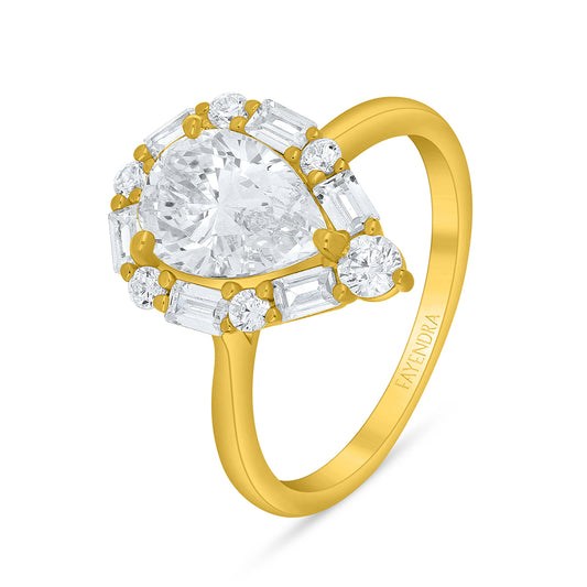Sterling Silver 925 Ring Golden Plated Embedded With Diamond Zircon And White Zircon
