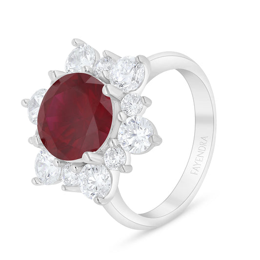 Sterling Silver 925 Ring Rhodium Plated Embedded With Ruby Corundum And White Zircon
