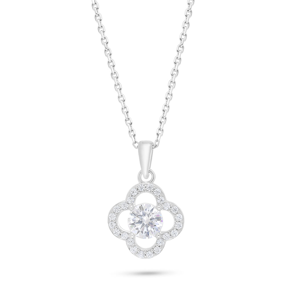 Sterling Silver 925 Necklace Rhodium Plated Embedded With White Zircon