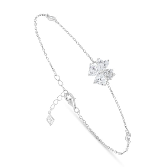 Sterling Silver 925 Bracelet Rhodium Plated Embedded With White Zircon