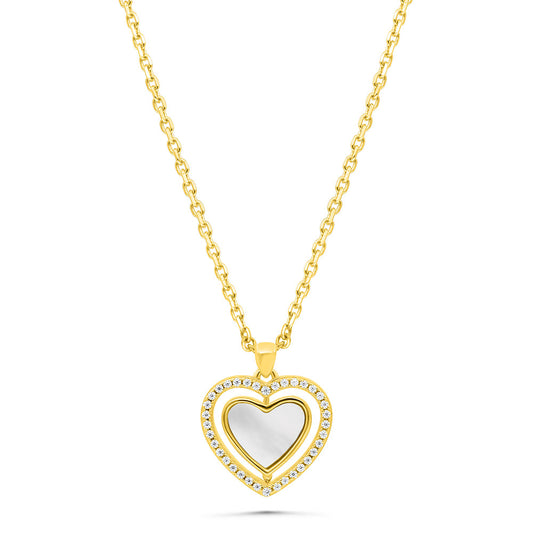 Sterling Silver 925 Necklace Gold Plated Embedded With White Shell  And White Zircon