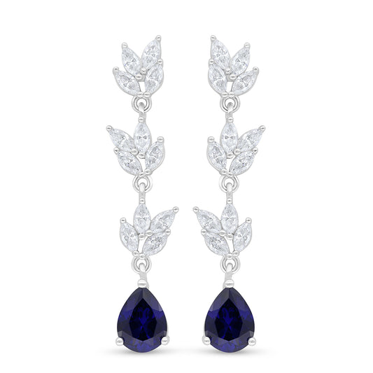 Sterling Silver 925 Earring Rhodium Plated Embedded With Sapphire Corundum And White Zircon