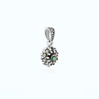 Sterling Silver 925 Pendant Embedded With Natural Blue Shell And Marcasite Stones