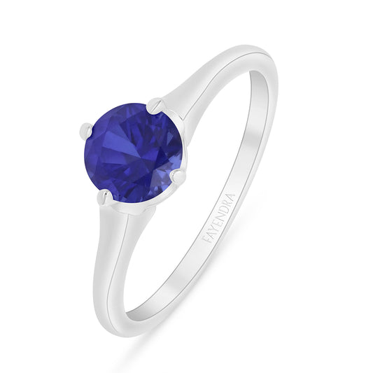 Sterling Silver 925 Ring Rhodium Plated Embedded With Sapphire Corundum