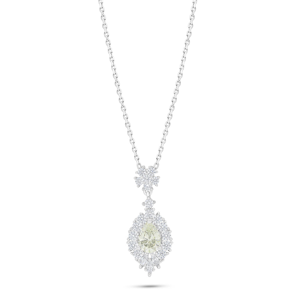 Sterling Silver 925 Necklace Rhodium Plated Embedded With Diamond Zircon And White Zircon