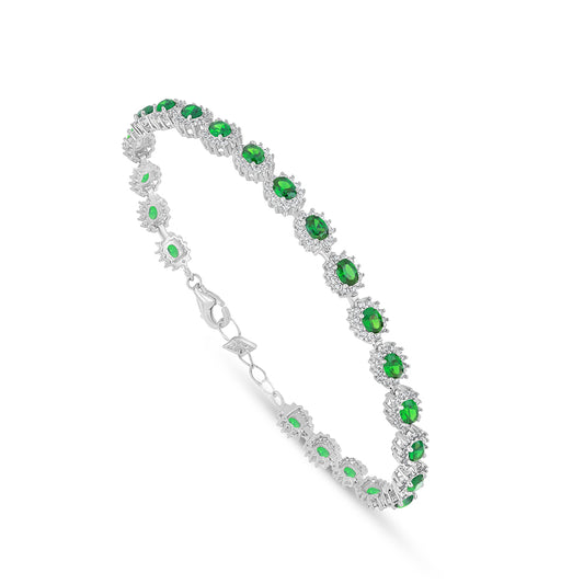 Sterling Silver 925 Bracelet Rhodium Plated Embedded With Emerald Zircon And White Zircon