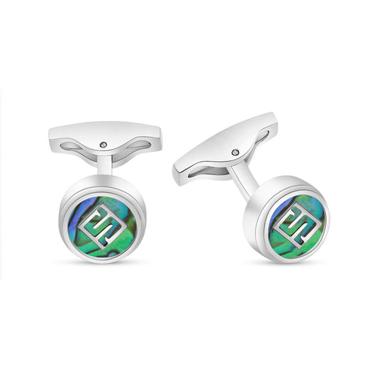 Stainless Steel Cufflink 316L Silver Color Embedded With Blue shell Shiny Steel