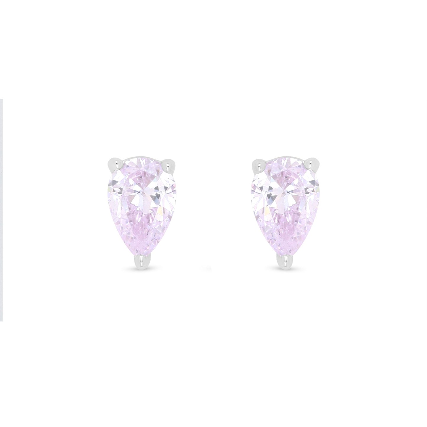 Sterling Silver 925 Earring Rhodium Plated Embedded With Pink Zircon And White Zircon