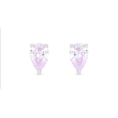 Sterling Silver 925 Earring Rhodium Plated Embedded With Pink Zircon And White Zircon