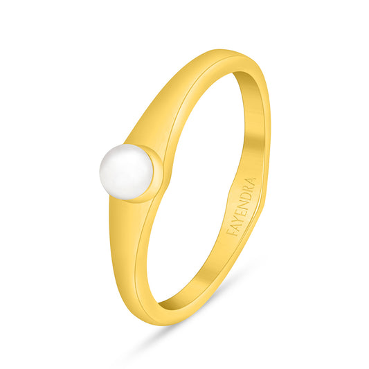 Sterling Silver 925 Ring Golden Plated Embedded With Natural White Pearl