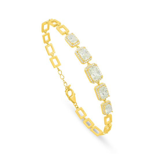 Sterling Silver 925 Bracelet Golden Plated Embedded With Yellow Diamond And White Zircon