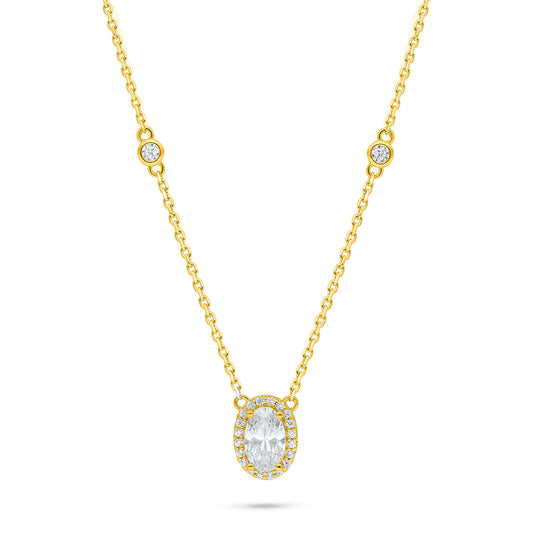 Sterling Silver 925 Necklace Golden Plated Embedded With White Zircon