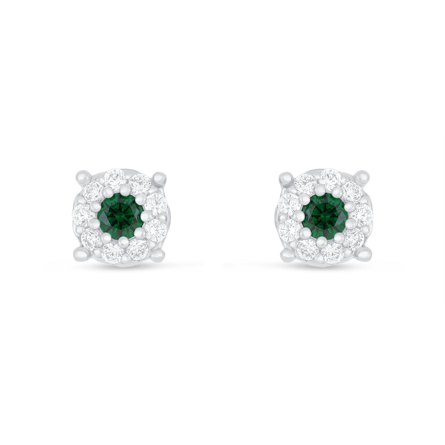Sterling Silver 925 Earring Rhodium Plated Embedded With Emerald Zircon And White Zircon