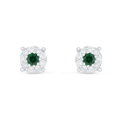 Sterling Silver 925 Earring Rhodium Plated Embedded With Emerald Zircon And White Zircon