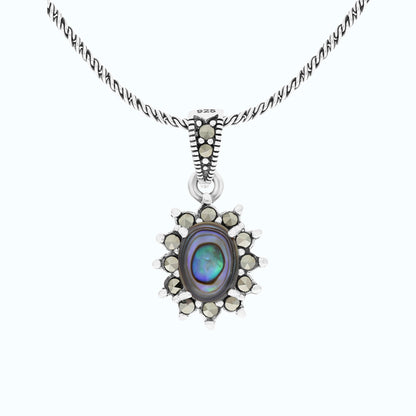 Sterling Silver 925 Pendant Embedded With Natural Blue Shell And Marcasite Stones