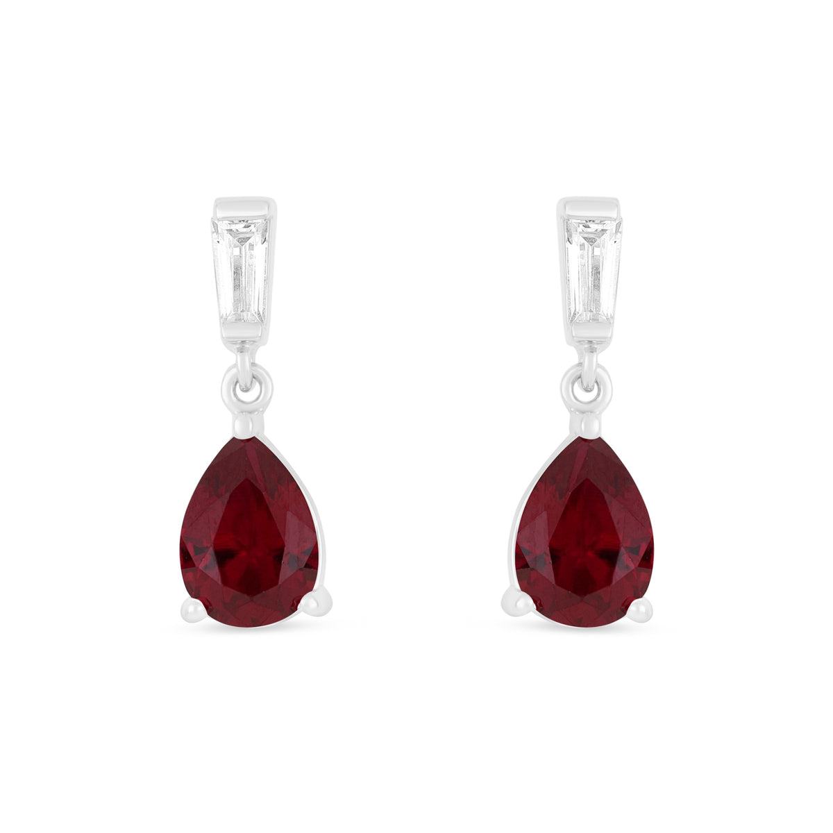 Sterling Silver 925 Earring Rhodium Plated Embedded With Ruby Corundum And White Zircon