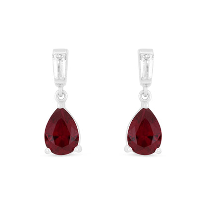 Sterling Silver 925 Earring Rhodium Plated Embedded With Ruby Corundum And White Zircon
