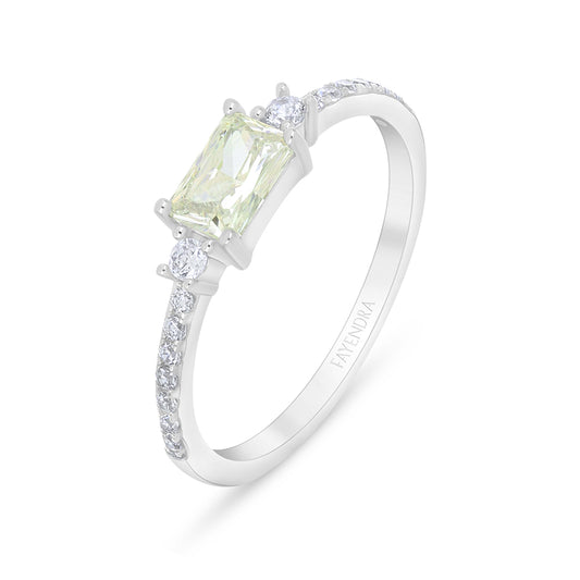 خاتم من الفضة الخالصة عيار 925 مطلي روديوم مرصع بالزركون الكناري الالماسي و فص ابيض